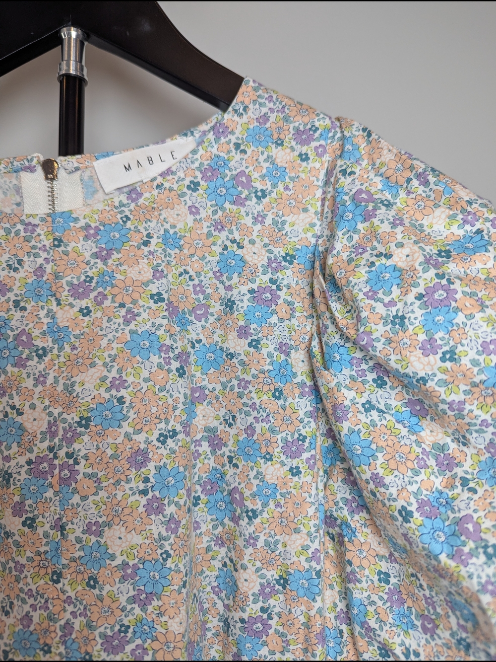 Mable Women's Size S Long Ditsy Floral Puff Sleeve Cotton Dress Whimsical - Picture 3 of 12